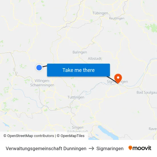 Verwaltungsgemeinschaft Dunningen to Sigmaringen map