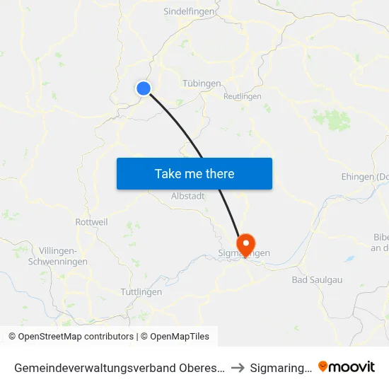 Gemeindeverwaltungsverband Oberes Gäu to Sigmaringen map
