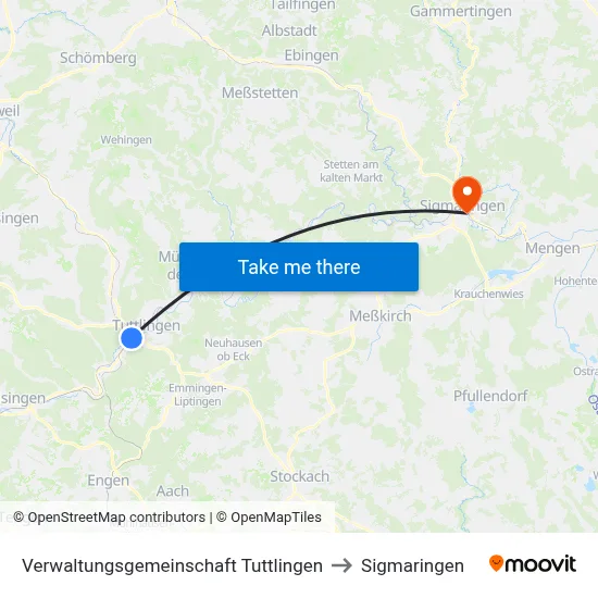 Verwaltungsgemeinschaft Tuttlingen to Sigmaringen map