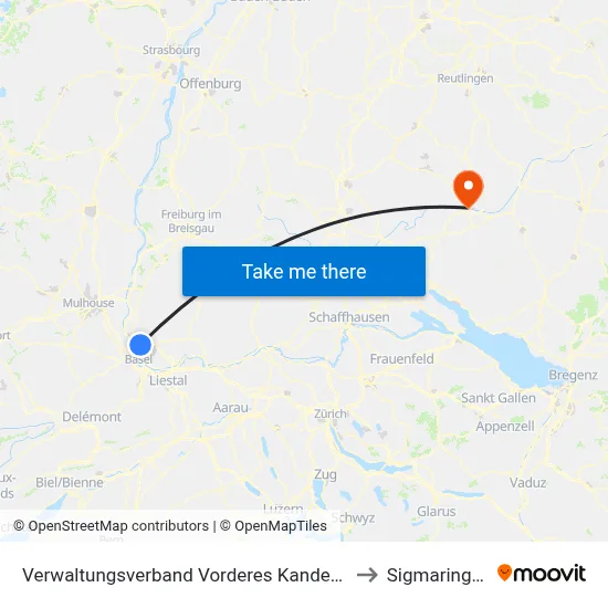 Verwaltungsverband Vorderes Kandertal to Sigmaringen map
