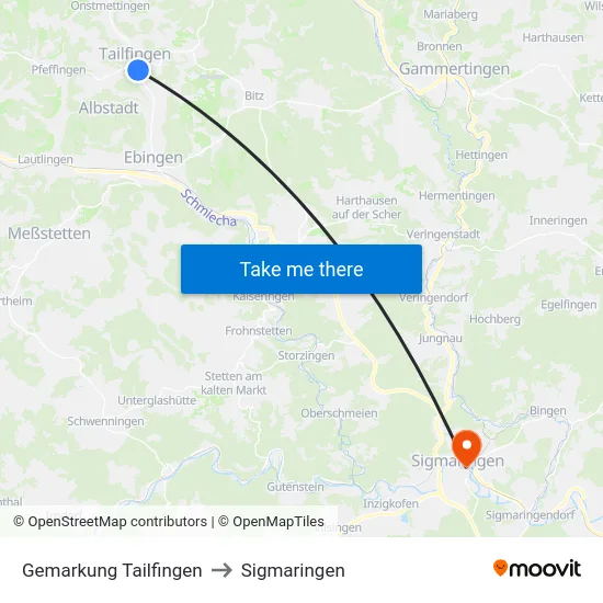 Gemarkung Tailfingen to Sigmaringen map
