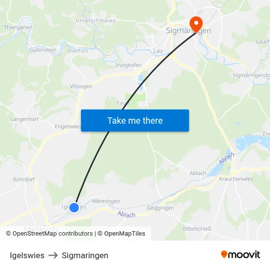 Igelswies to Sigmaringen map