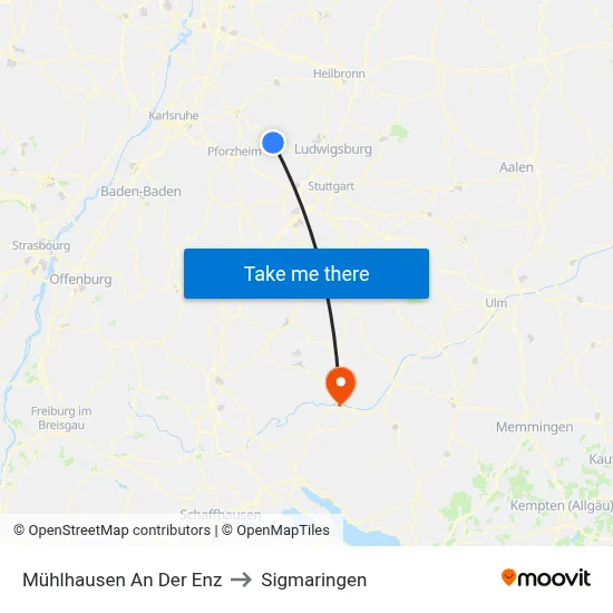 Mühlhausen An Der Enz to Sigmaringen map