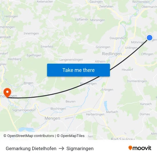 Gemarkung Dietelhofen to Sigmaringen map
