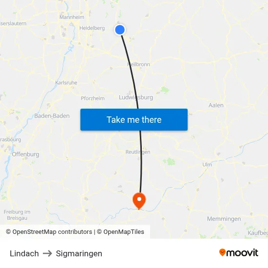 Lindach to Sigmaringen map