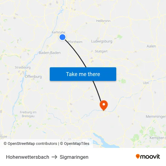 Hohenwettersbach to Sigmaringen map