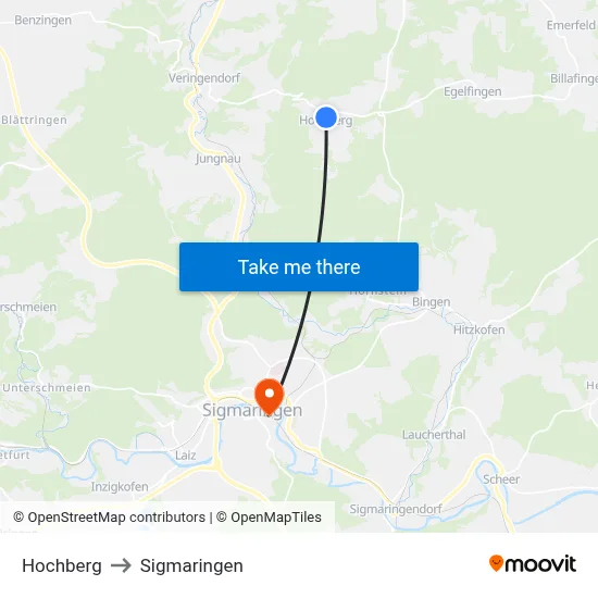 Hochberg to Sigmaringen map