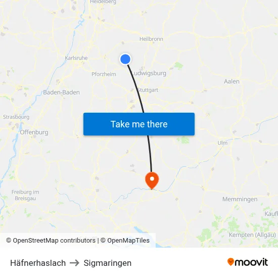 Häfnerhaslach to Sigmaringen map
