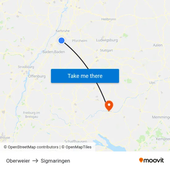 Oberweier to Sigmaringen map