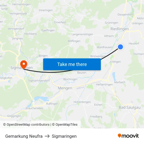 Gemarkung Neufra to Sigmaringen map