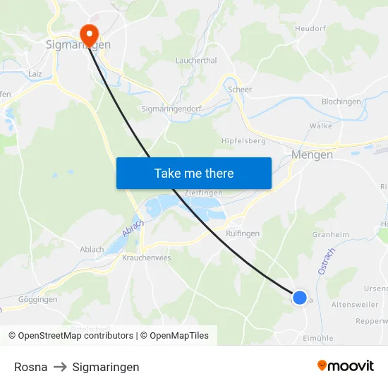 Rosna to Sigmaringen map