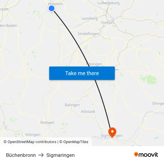 Büchenbronn to Sigmaringen map