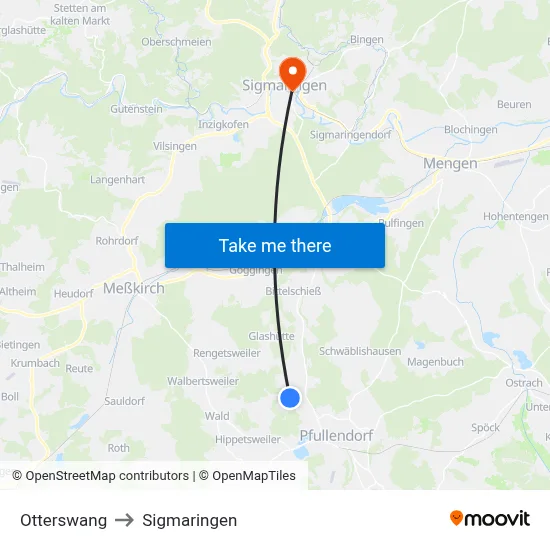 Otterswang to Sigmaringen map
