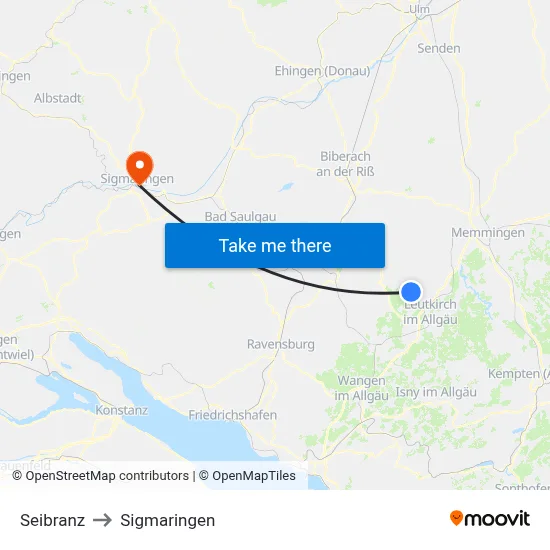 Seibranz to Sigmaringen map