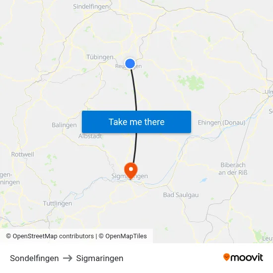 Sondelfingen to Sigmaringen map