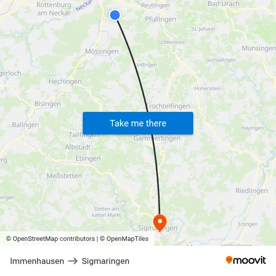 Immenhausen to Sigmaringen map