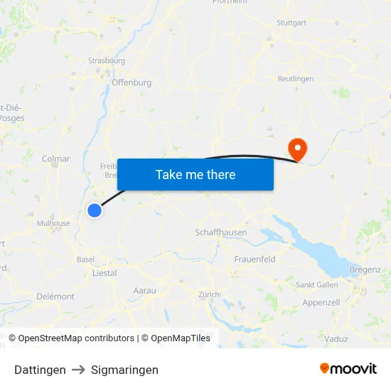 Dattingen to Sigmaringen map