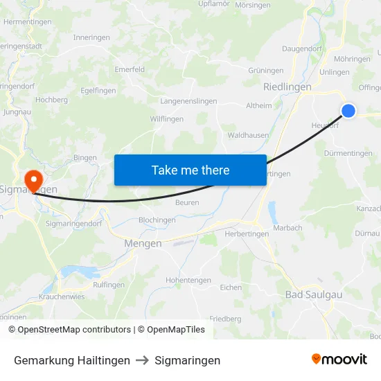 Gemarkung Hailtingen to Sigmaringen map
