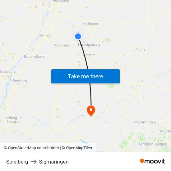 Spielberg to Sigmaringen map