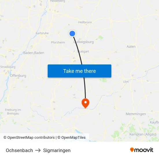 Ochsenbach to Sigmaringen map