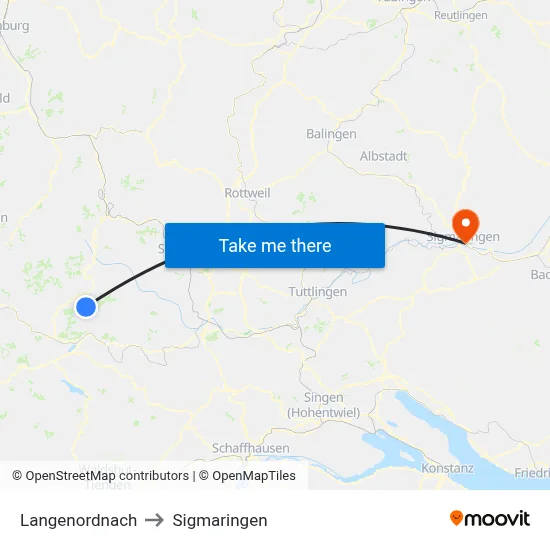 Langenordnach to Sigmaringen map