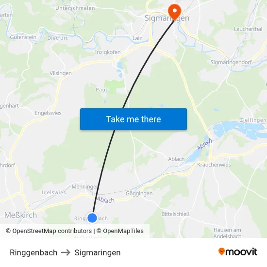 Ringgenbach to Sigmaringen map