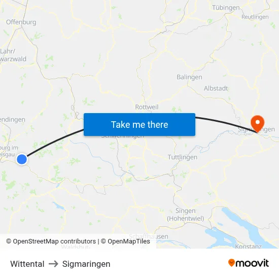 Wittental to Sigmaringen map