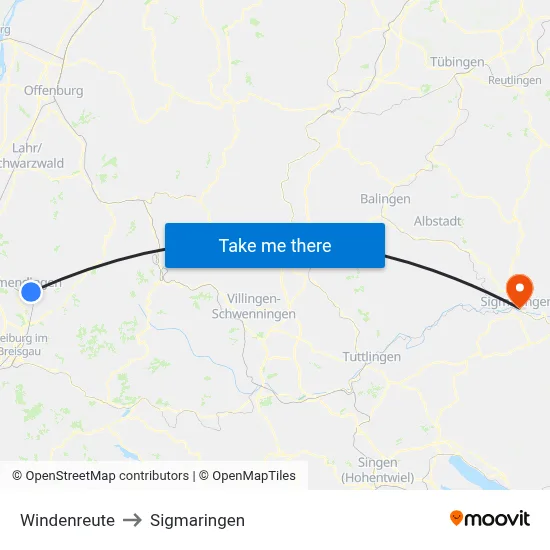 Windenreute to Sigmaringen map