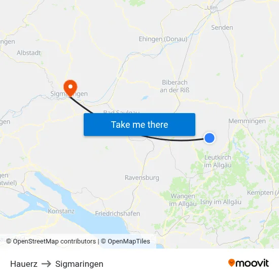 Hauerz to Sigmaringen map