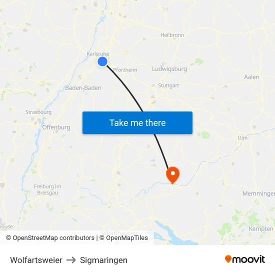Wolfartsweier to Sigmaringen map