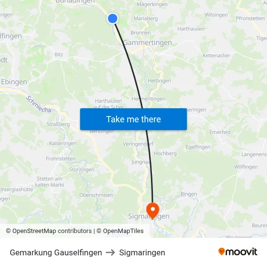 Gemarkung Gauselfingen to Sigmaringen map