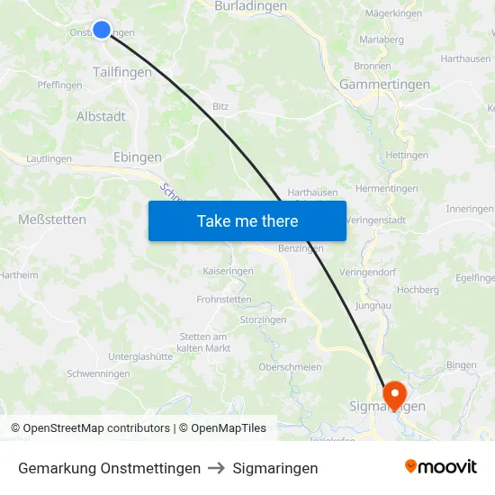 Gemarkung Onstmettingen to Sigmaringen map