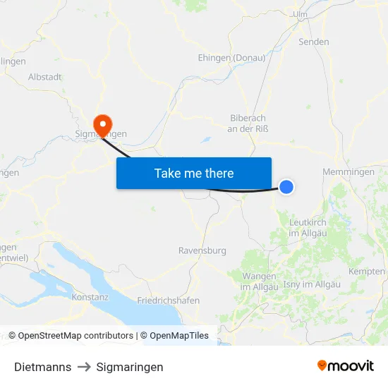 Dietmanns to Sigmaringen map