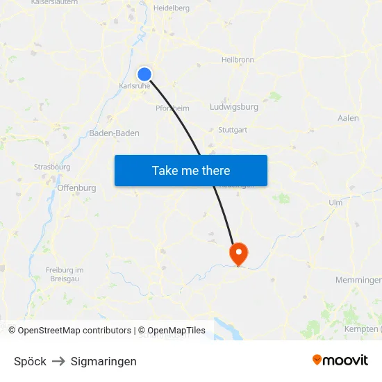 Spöck to Sigmaringen map