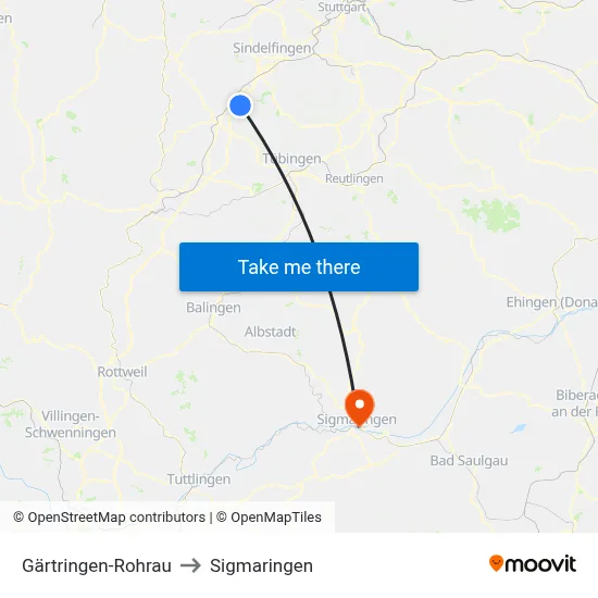 Gärtringen-Rohrau to Sigmaringen map