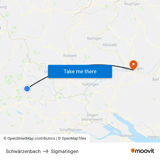 Schwärzenbach to Sigmaringen map