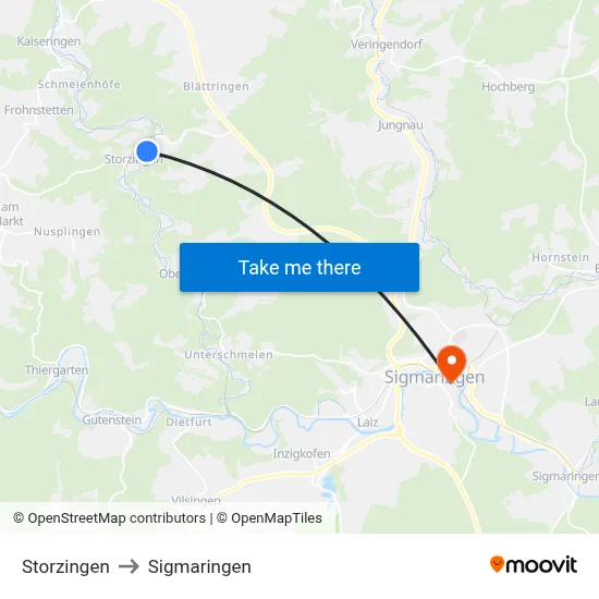 Storzingen to Sigmaringen map