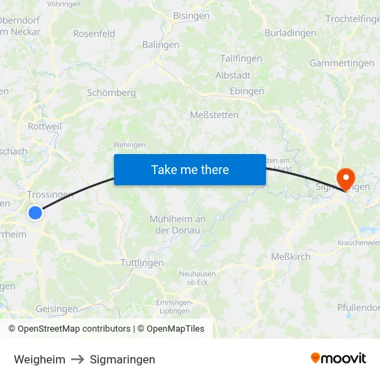 Weigheim to Sigmaringen map