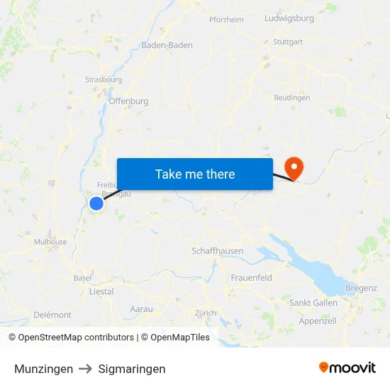 Munzingen to Sigmaringen map