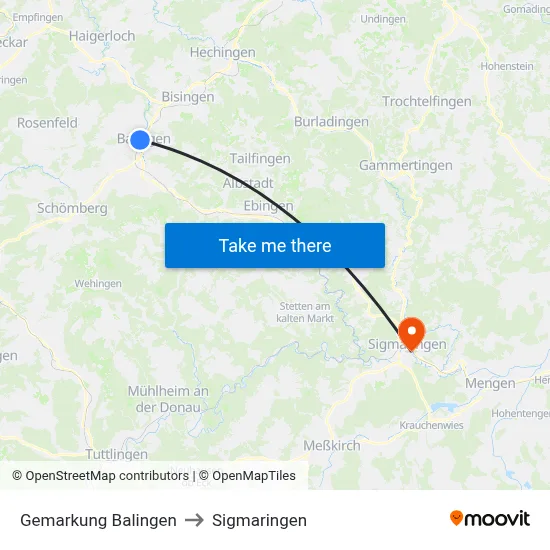 Gemarkung Balingen to Sigmaringen map