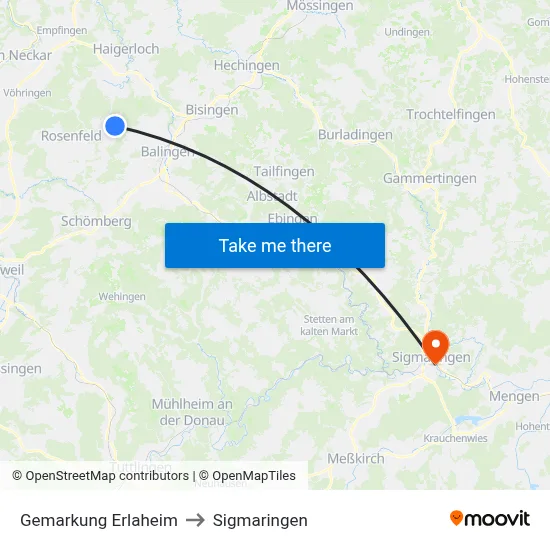 Gemarkung Erlaheim to Sigmaringen map