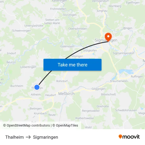 Thalheim to Sigmaringen map