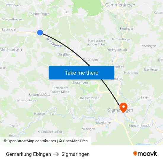 Gemarkung Ebingen to Sigmaringen map
