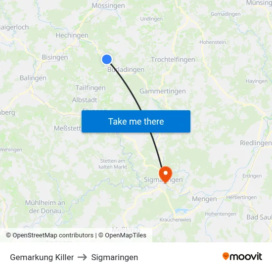 Gemarkung Killer to Sigmaringen map