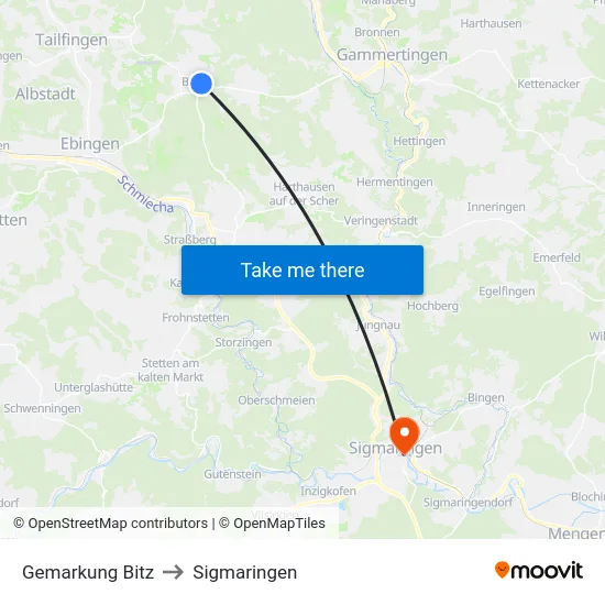 Gemarkung Bitz to Sigmaringen map