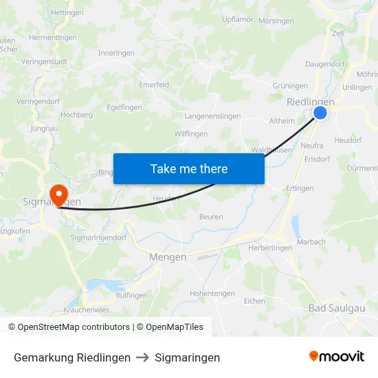 Gemarkung Riedlingen to Sigmaringen map