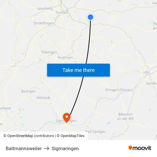 Baltmannsweiler to Sigmaringen map