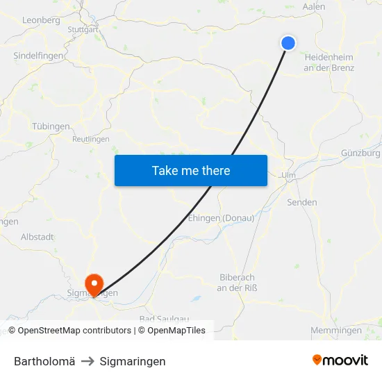 Bartholomä to Sigmaringen map