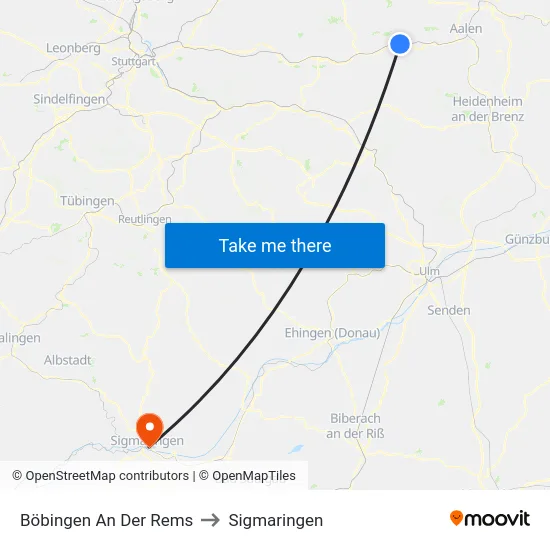Böbingen An Der Rems to Sigmaringen map