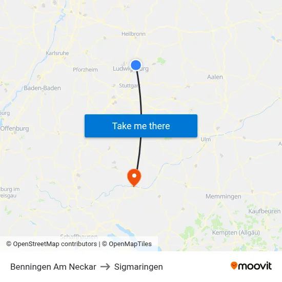 Benningen Am Neckar to Sigmaringen map